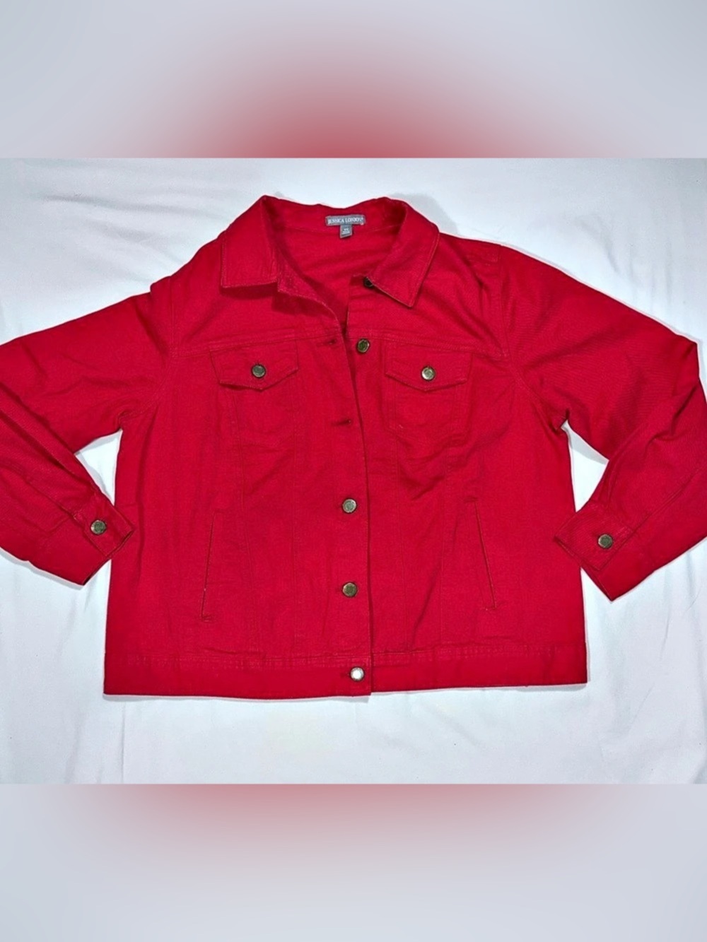 Jessica London Red Cotton Utility Denim Jacket Plus Size 16W 92763   P89